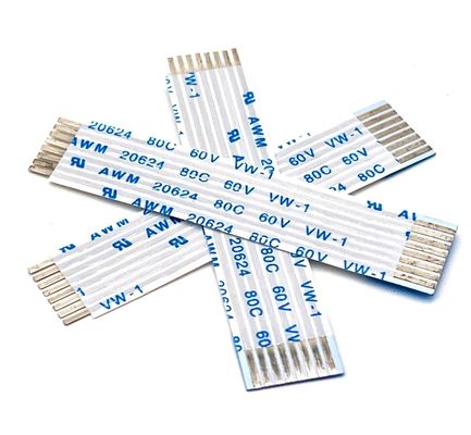 كابل إلكتروني مسطح مرن 8 دبوس مطلي بالذهب 1.25mm 10cm كابل Ffc UL20624 80C 60V
