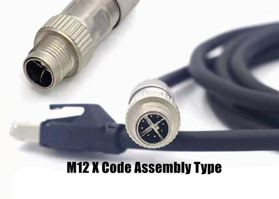 محول M12 X Code Connector Ethernet 8 Pin Male Female Plug Connector مجمع المسمار